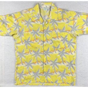 Tropicana Yellow Palm Tree Hawaiian Button Up Shirt Men's Small Aloha Beach